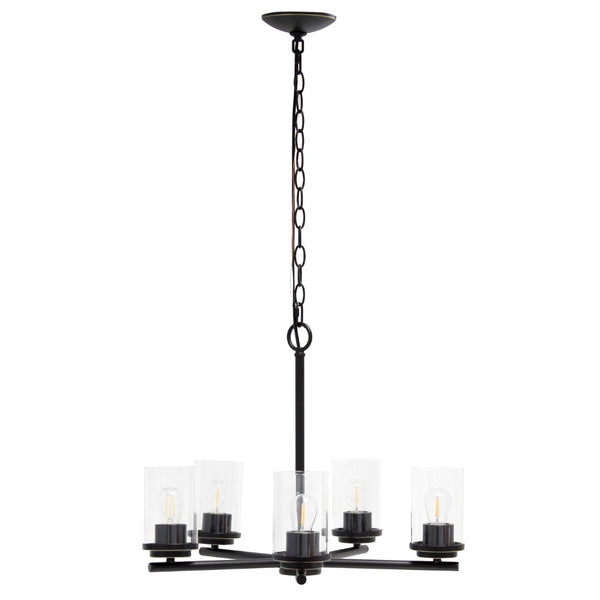 HomeRoots Bronze Five-Light Chandelier with Clear Glass Shades – Elegant Iron Ceiling Light for Any Space 651658