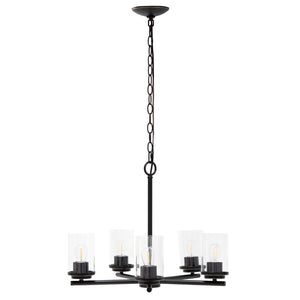 HomeRoots Bronze Five-Light Chandelier with Clear Glass Shades – Elegant Iron Ceiling Light for Any Space 651658