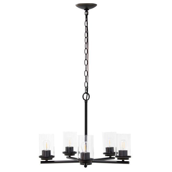 HomeRoots Bronze Five-Light Chandelier with Clear Glass Shades – Elegant Iron Ceiling Light for Any Space 651658