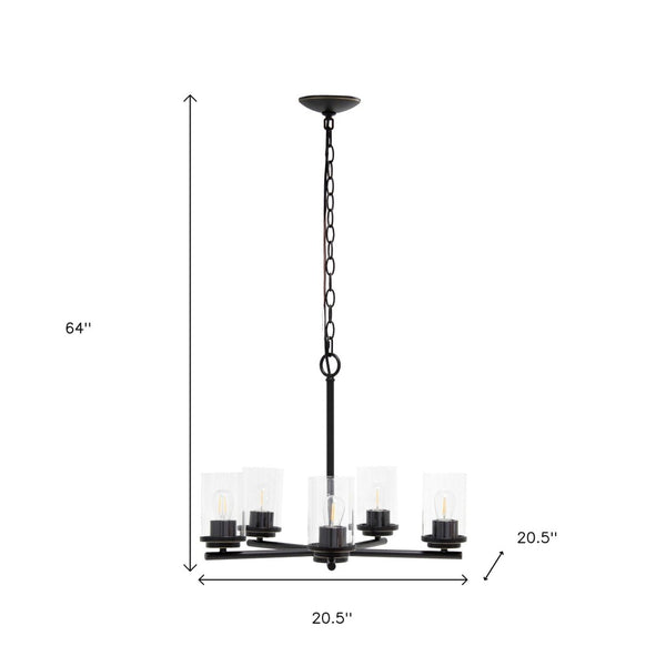 HomeRoots Bronze Five-Light Chandelier with Clear Glass Shades – Elegant Iron Ceiling Light for Any Space 651658