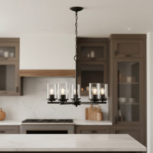 HomeRoots Bronze Five-Light Chandelier with Clear Glass Shades – Elegant Iron Ceiling Light for Any Space 651658