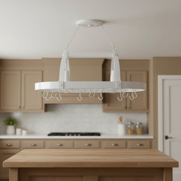 HomeRoots White Contemporary Two-Light Metal Pendant Ceiling Light for Kitchen, Dining, and Entryway Use 651663