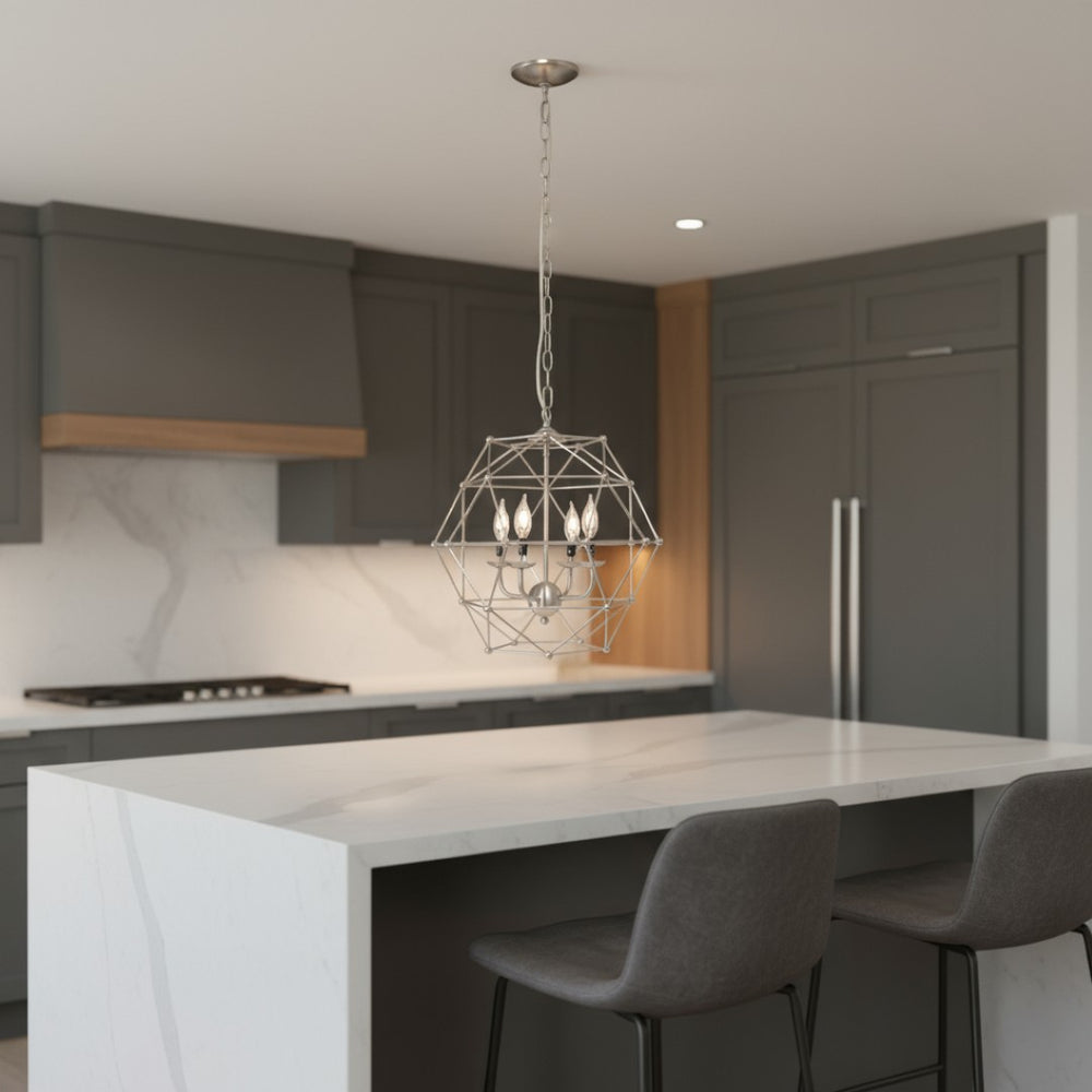 HomeRoots Nickel Candle-Style Four-Light Ceiling Fixture - Elegant Metal Design for Modern Living Spaces 651667