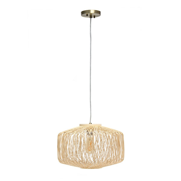 HomeRoots Natural Rattan Ceiling Light with Silver Frame - Adjustable Height, Bohemian Style for Modern Spaces 651675