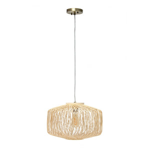 HomeRoots Natural Rattan Ceiling Light with Silver Frame - Adjustable Height, Bohemian Style for Modern Spaces 651675