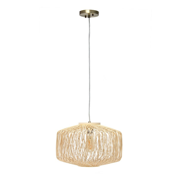 HomeRoots Natural Rattan Ceiling Light with Silver Frame - Adjustable Height, Bohemian Style for Modern Spaces 651675