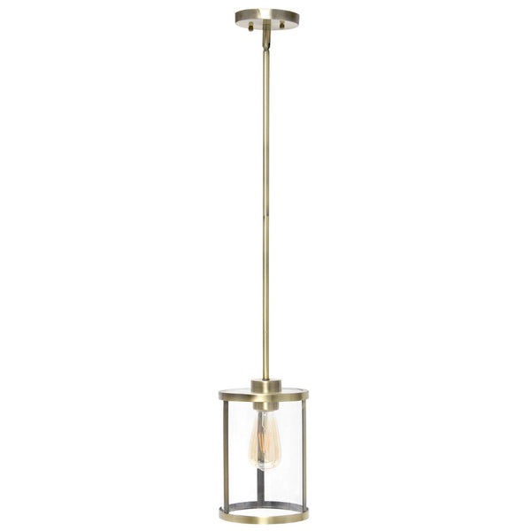 HomeRoots Antiqued Brass Cylinder Iron Ceiling Light - Vintage Charm for Entryways, Dining & Hallways 651676