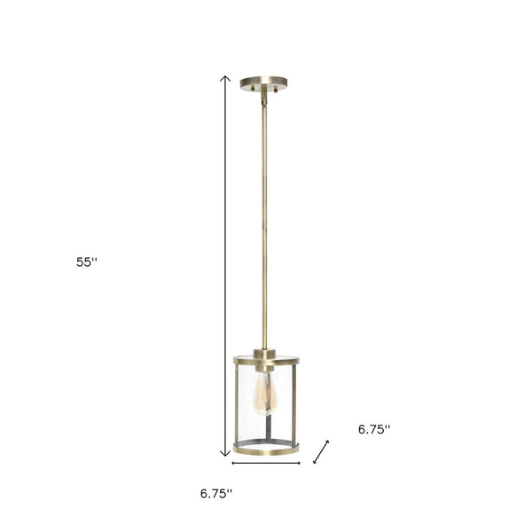 HomeRoots Antiqued Brass Cylinder Iron Ceiling Light - Vintage Charm for Entryways, Dining & Hallways 651676