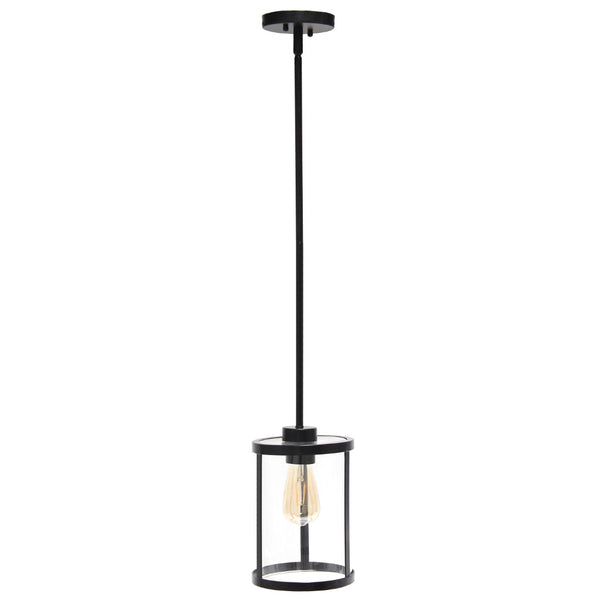 HomeRoots Black Cylinder Iron Ceiling Light - Modern Matte Finish with Clear Glass Shade for Stylish Spaces 651677