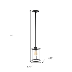 HomeRoots Black Cylinder Iron Ceiling Light - Modern Matte Finish with Clear Glass Shade for Stylish Spaces 651677