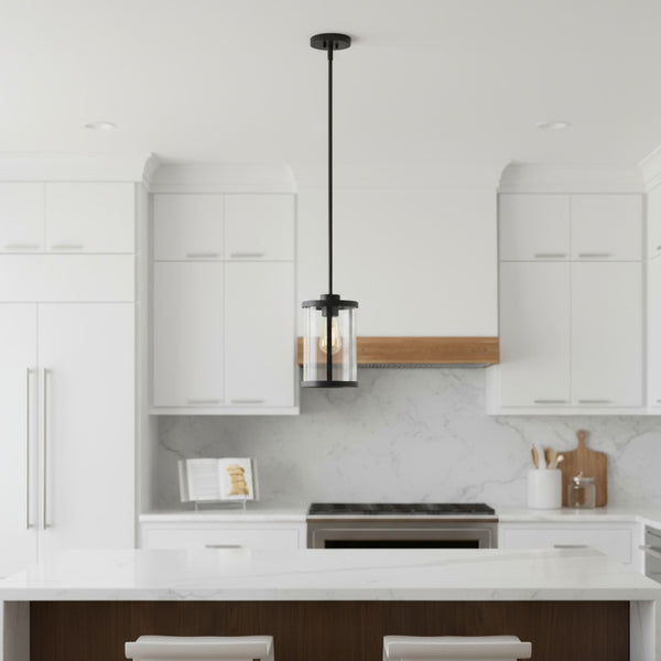 HomeRoots Black Cylinder Iron Ceiling Light - Modern Matte Finish with Clear Glass Shade for Stylish Spaces 651677