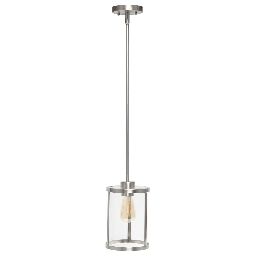 HomeRoots Nickel Cylinder Pendant Light - Modern Iron Ceiling Fixture with Adjustable Height for Versatile Style 651678