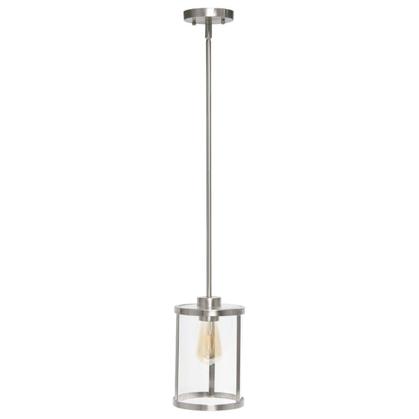 HomeRoots Nickel Cylinder Pendant Light - Modern Iron Ceiling Fixture with Adjustable Height for Versatile Style 651678