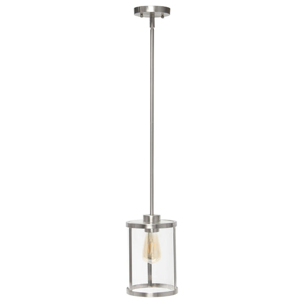 HomeRoots Nickel Cylinder Pendant Light - Modern Iron Ceiling Fixture with Adjustable Height for Versatile Style 651678