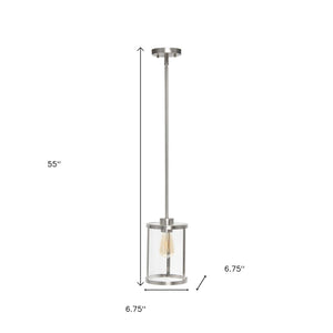 HomeRoots Nickel Cylinder Pendant Light - Modern Iron Ceiling Fixture with Adjustable Height for Versatile Style 651678
