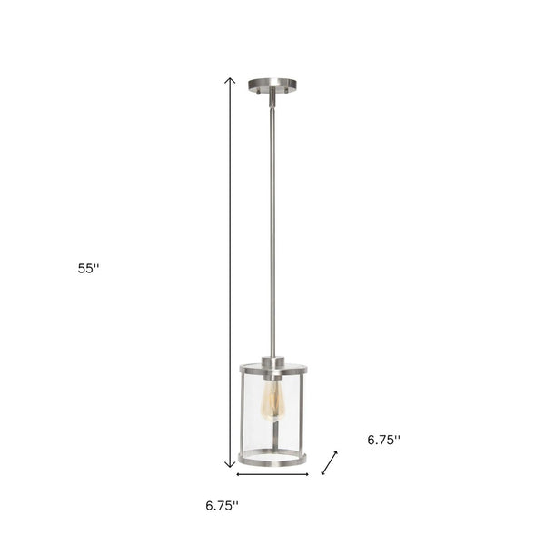 HomeRoots Nickel Cylinder Pendant Light - Modern Iron Ceiling Fixture with Adjustable Height for Versatile Style 651678