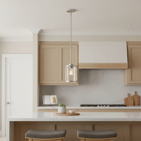 HomeRoots Nickel Cylinder Pendant Light - Modern Iron Ceiling Fixture with Adjustable Height for Versatile Style 651678