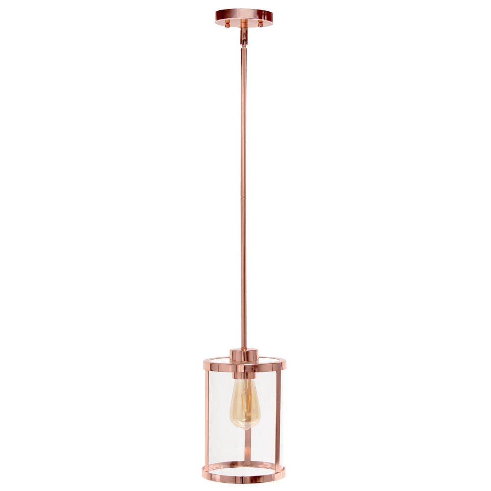 HomeRoots Rose Gold Cylinder Ceiling Light Fixture - Elegant Iron Chandelier for Modern Homes & Offices 651680