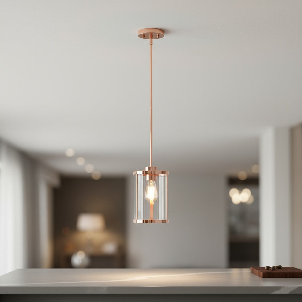 HomeRoots Rose Gold Cylinder Ceiling Light Fixture - Elegant Iron Chandelier for Modern Homes & Offices 651680