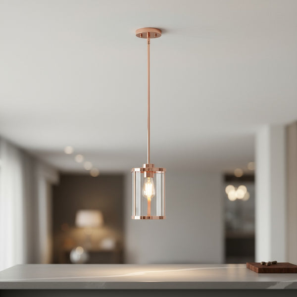 HomeRoots Rose Gold Cylinder Ceiling Light Fixture - Elegant Iron Chandelier for Modern Homes & Offices 651680