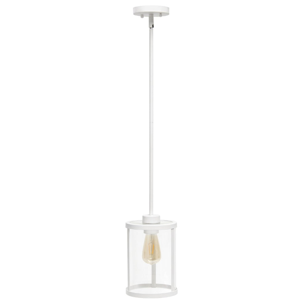 HomeRoots White Cylinder Iron Ceiling Light - Modern Pendant with Adjustable Drop for Stylish Illumination 651681
