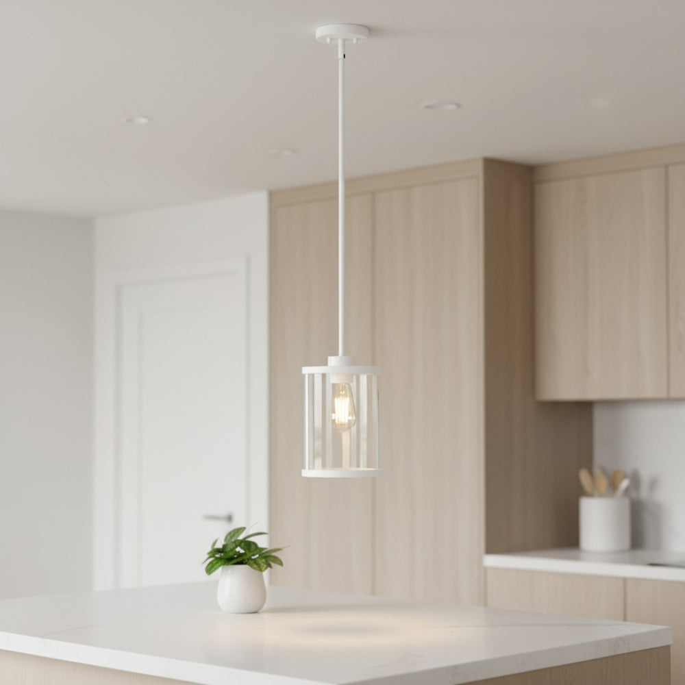 HomeRoots White Cylinder Iron Ceiling Light - Modern Pendant with Adjustable Drop for Stylish Illumination 651681