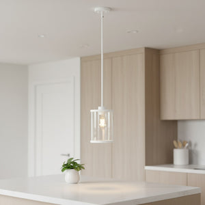 HomeRoots White Cylinder Iron Ceiling Light - Modern Pendant with Adjustable Drop for Stylish Illumination 651681