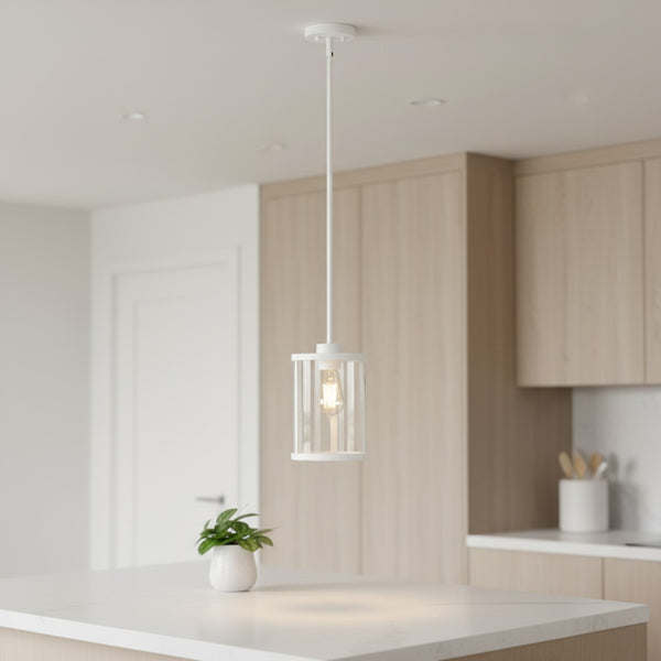 HomeRoots White Cylinder Iron Ceiling Light - Modern Pendant with Adjustable Drop for Stylish Illumination 651681