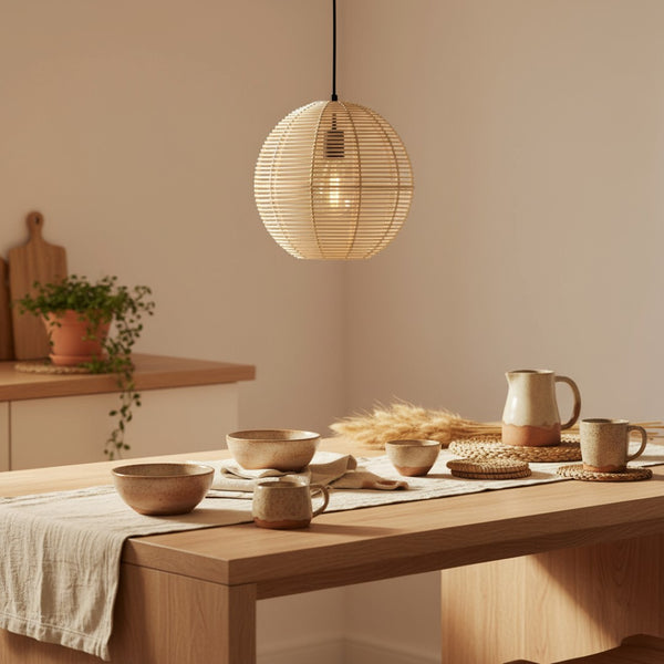 HomeRoots Natural Rattan Sphere Pendant Light - Bohemian Ceiling Fixture for Warm, Ambient Illumination 651686