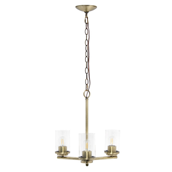 HomeRoots Antiqued Brass Three-Light Chandelier with Clear Shades - Elegant Iron Ceiling Fixture for Any Room 651689