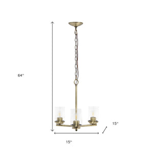 HomeRoots Antiqued Brass Three-Light Chandelier with Clear Shades - Elegant Iron Ceiling Fixture for Any Room 651689