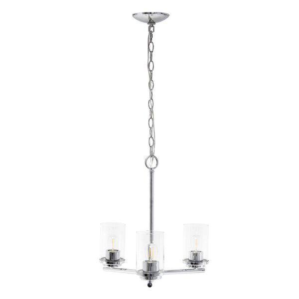 HomeRoots Silver Three-Light Chandelier with Clear Glass Shades - Elegant Iron Ceiling Light for Any Space 651691