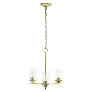 HomeRoots Gold Three-Light Chandelier: Elegant Iron Ceiling Fixture with Clear Glass Shades for Modern Spaces 651692