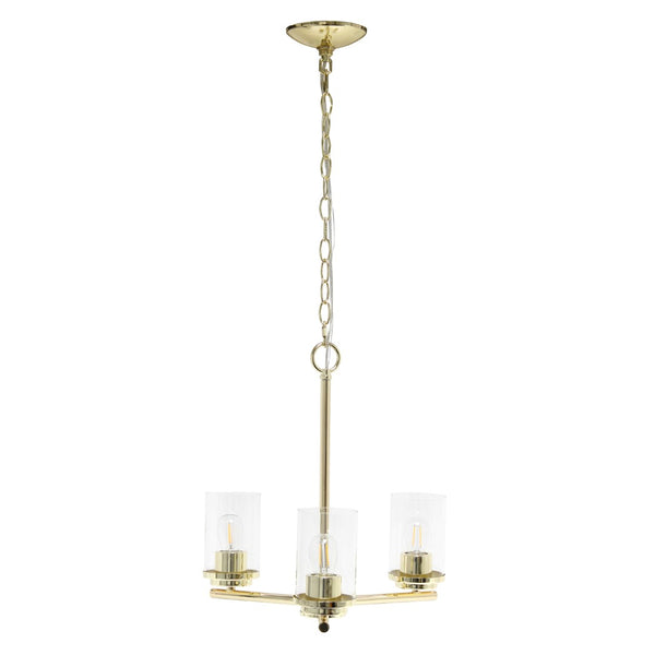 HomeRoots Gold Three-Light Chandelier: Elegant Iron Ceiling Fixture with Clear Glass Shades for Modern Spaces 651692