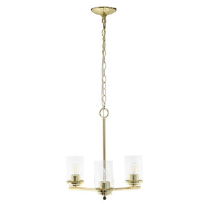 HomeRoots Gold Three-Light Chandelier: Elegant Iron Ceiling Fixture with Clear Glass Shades for Modern Spaces 651692