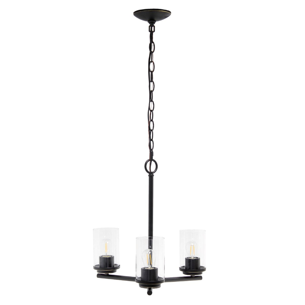 HomeRoots Bronze Three-Light Chandelier with Clear Glass Shades - Elegant Iron Ceiling Fixture for Any Room 651693