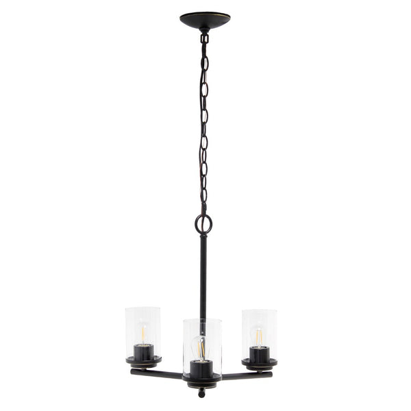 HomeRoots Bronze Three-Light Chandelier with Clear Glass Shades - Elegant Iron Ceiling Fixture for Any Room 651693