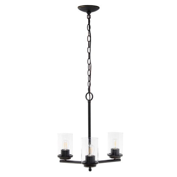 HomeRoots Bronze Three-Light Chandelier with Clear Glass Shades - Elegant Iron Ceiling Fixture for Any Room 651693