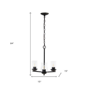HomeRoots Bronze Three-Light Chandelier with Clear Glass Shades - Elegant Iron Ceiling Fixture for Any Room 651693