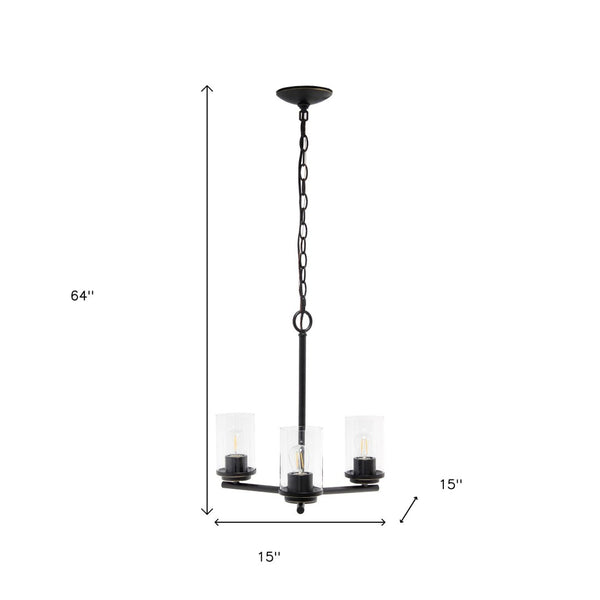 HomeRoots Bronze Three-Light Chandelier with Clear Glass Shades - Elegant Iron Ceiling Fixture for Any Room 651693
