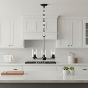 HomeRoots Bronze Three-Light Chandelier with Clear Glass Shades - Elegant Iron Ceiling Fixture for Any Room 651693