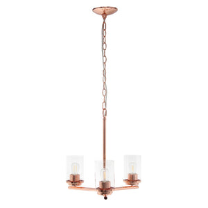 HomeRoots Rose Gold Three-Light Chandelier: Elegant Iron Ceiling Fixture with Clear Glass Shades for Any Room 651694