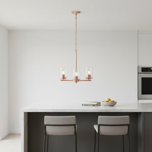 HomeRoots Rose Gold Three-Light Chandelier: Elegant Iron Ceiling Fixture with Clear Glass Shades for Any Room 651694