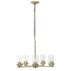 HomeRoots Antiqued Brass Five-Light Chandelier with Clear Shades – Timeless Iron Ceiling Light for Any Space 651695
