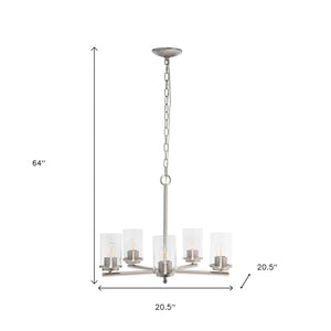 HomeRoots Nickel Five-Light Chandelier with Clear Glass Shades – Elegant Iron Ceiling Light for Any Space 651696