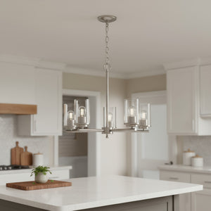 HomeRoots Nickel Five-Light Chandelier with Clear Glass Shades – Elegant Iron Ceiling Light for Any Space 651696