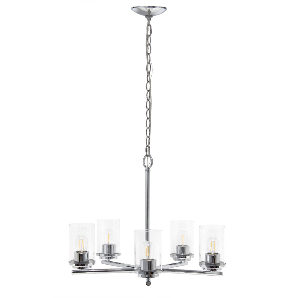 HomeRoots Silver Five-Light Chandelier - Elegant Iron Ceiling Light with Clear Shades for Modern Interiors 651697