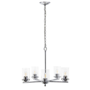 HomeRoots Silver Five-Light Chandelier - Elegant Iron Ceiling Light with Clear Shades for Modern Interiors 651697