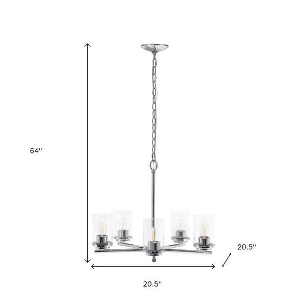 HomeRoots Silver Five-Light Chandelier - Elegant Iron Ceiling Light with Clear Shades for Modern Interiors 651697