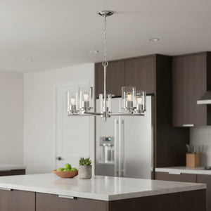 HomeRoots Silver Five-Light Chandelier - Elegant Iron Ceiling Light with Clear Shades for Modern Interiors 651697